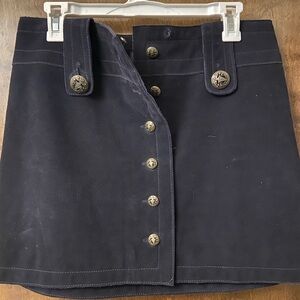INTERMIX Dark Blue Buttoned Suede Mini Skirt
